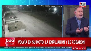 La tiraron de la moto para robarle, pero un descuido permitió identificar a uno de los delincuentes