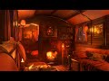 Rustic caravan ambience  rain sounds  distant thunderstorm with crackling fireplace  part i