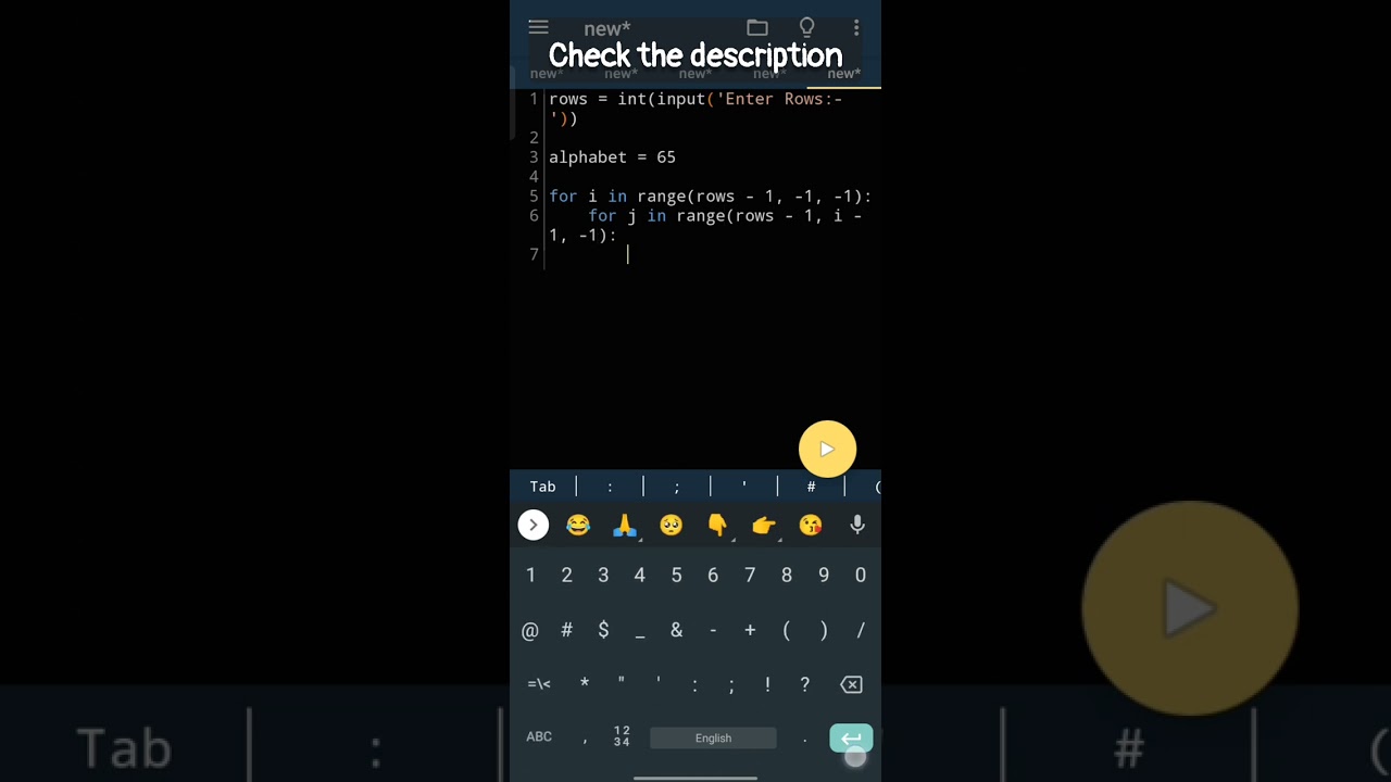 Python Program to Print Right Triangle of Alphabets in Reverse #shorts #shortsvideo #youtubeshorts