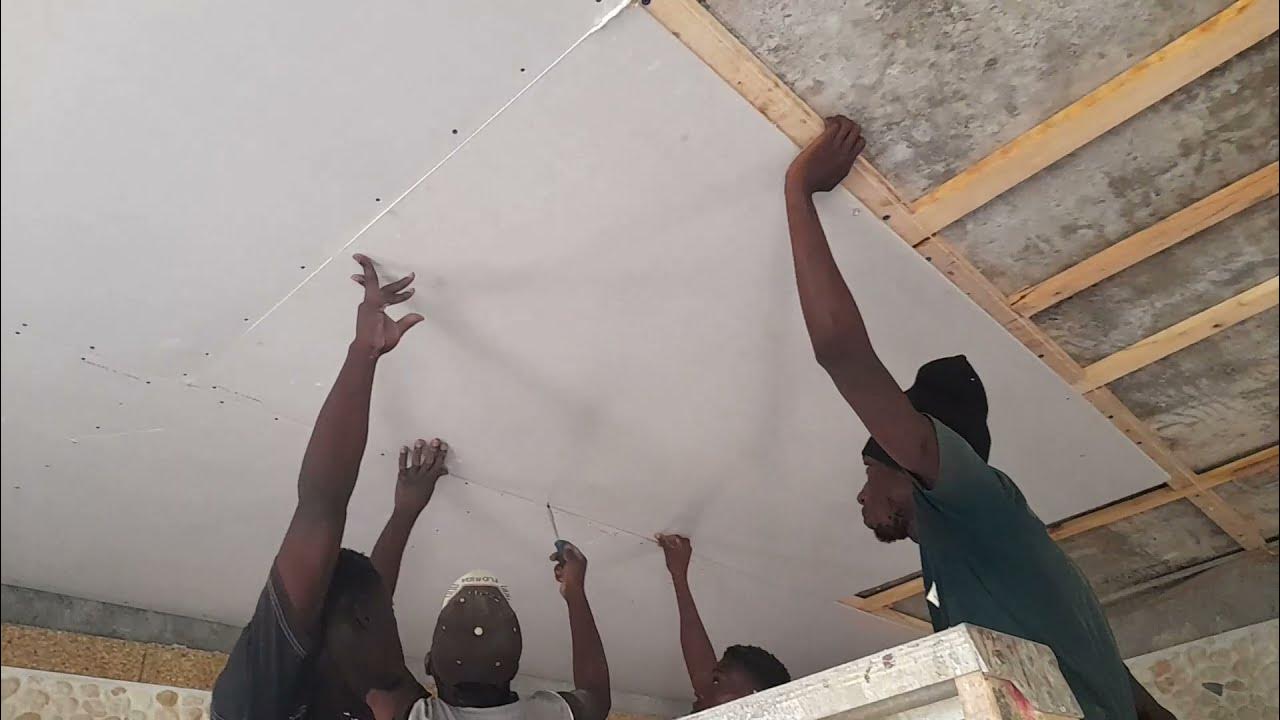 Building a house in Jamaica step by step Living room ceiling drywall