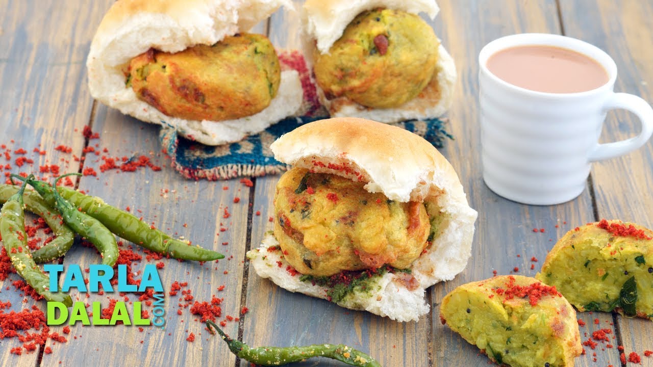 वड़ा पाव (Vada Pav / Mumbai Vada Pav - Fast Food - Indian Burger) by Tarla Dalal