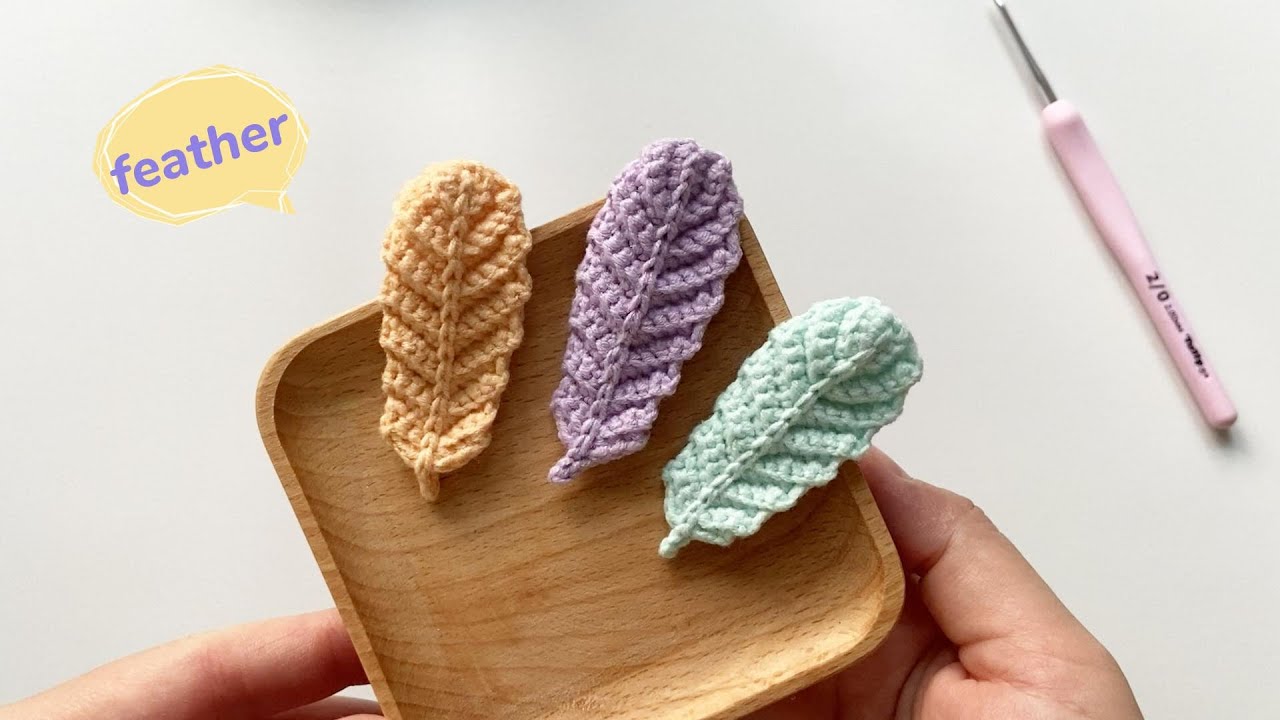 Easy crochet/How to crochet feather which can be made to be hair clip or brooch/Nice DIY