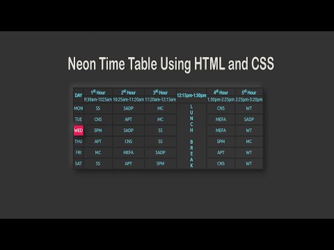 College Time Table Neon Hover Effect Design Using HTML and CSS | Neumorphism Effect
