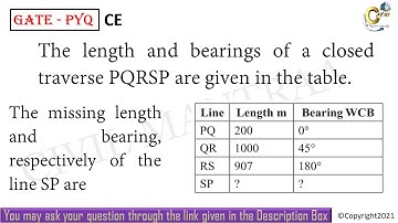 The length and bearings of a closed traverse PQRSP are given in the table.The missing length and
