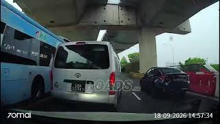 A van signalled before changing lanes but failed to anticipate the cam car’s speed