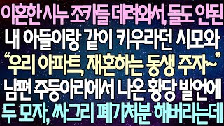 (반전 사연) 이혼한 시누 조카들 데려와서, 돌도 안된 내 아들이랑 같이 키우라던 시모와 남편 주둥아리에서 나온 황당 발언에 두 모자, 싸그리 폐기처분 해버렸습니다 /사이다사연