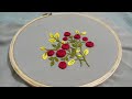 Hand embroidery, woven web rose stitch flowers and fly stitch and satin stitch leaves