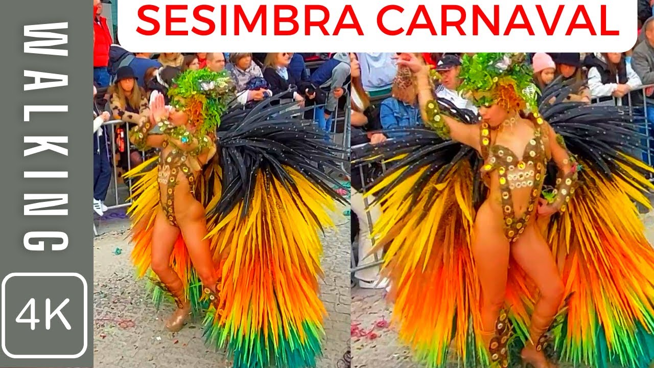 SESIMBRA CARNAVAL 2023 - SAMBA Carnaval. PORTUGAL. Carnaval de Sesimbra - Walking tour 4к