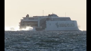 Ferry from Bornholmslinjen behind horizon, March 19th 2019
The first time I filmed this ferry I didn’t have a tripod with me but this time I did. The visibility wasn’t as clear but still good so we can see details on the ferry like the two funnels/chimneys .
I also made this video at 30x speed where I centered the footage https://youtu.be/T3jus582qGc
Date of footage: 19th March 2019
The ferry is sailing between Rønne and Ystad, https://www.marinetraffic.com/en/ais/home/centerx:14.4/centery:55.2/zoom:9
Ferry: https://www.marinetraffic.com/en/ais/details/ships/shipid:155510/mmsi:219017081/vessel:EXPRESS%201
I made a collage with all the needed data to calculate amount obstructed here https://flic.kr/p/2dVCxfR
Ferry height estimated based on photographs: 24m
Observer height: 4.05m
Distance: 21.6km
Amount hidden geometrical on globe Earth: 16.3m
Amount hidden including std. refraction on globe Earth: 12.9m
Amount hidden observed: ~13.3m Ferry from Bornholmslinjen behind horizon, March 19th 2019