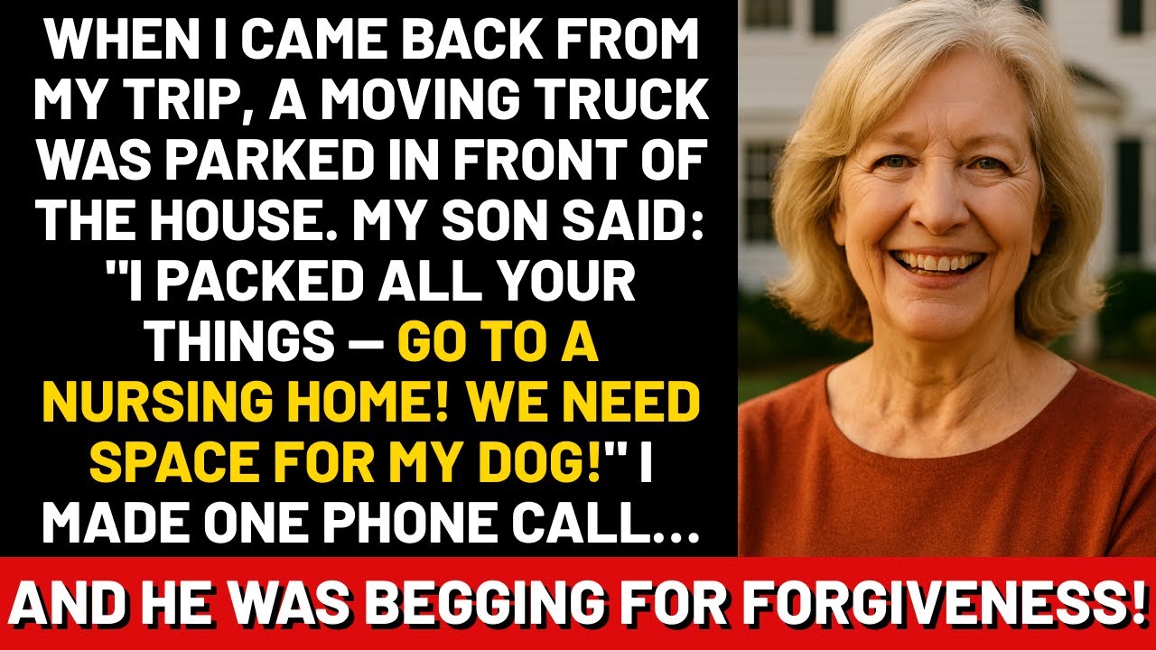 When I came back from my trip, a moving truck was parked in front of the house.My son said...