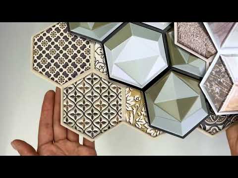 3Д-панелі самоклеючі Бірюзова плитка 300*300*5мм пластикова панель під плитку з орнаментом SW-00001139, видео 1