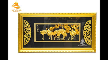 Tranh tùng hạc diên niên vàng lá 24k - Mỹ nghệ Phúc Tường