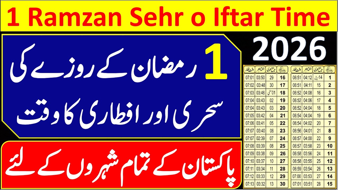 1 Ramadan Sehr o Iftar Time 2026 | Ramadan Time Table 2025 | Ramadan Calendar 2025 in Pakistan