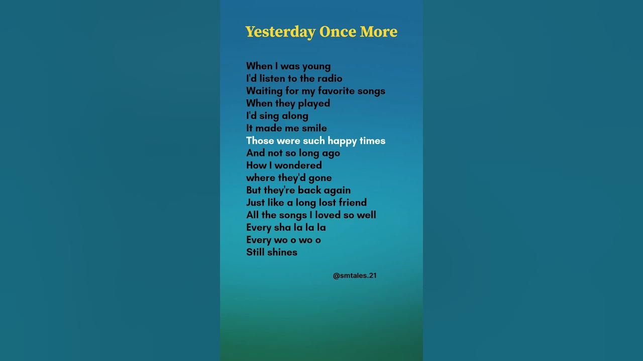 Yesterday Once More (Verse 1) - Carpenters #lyrics #song #trending #yesterdayoncemore
