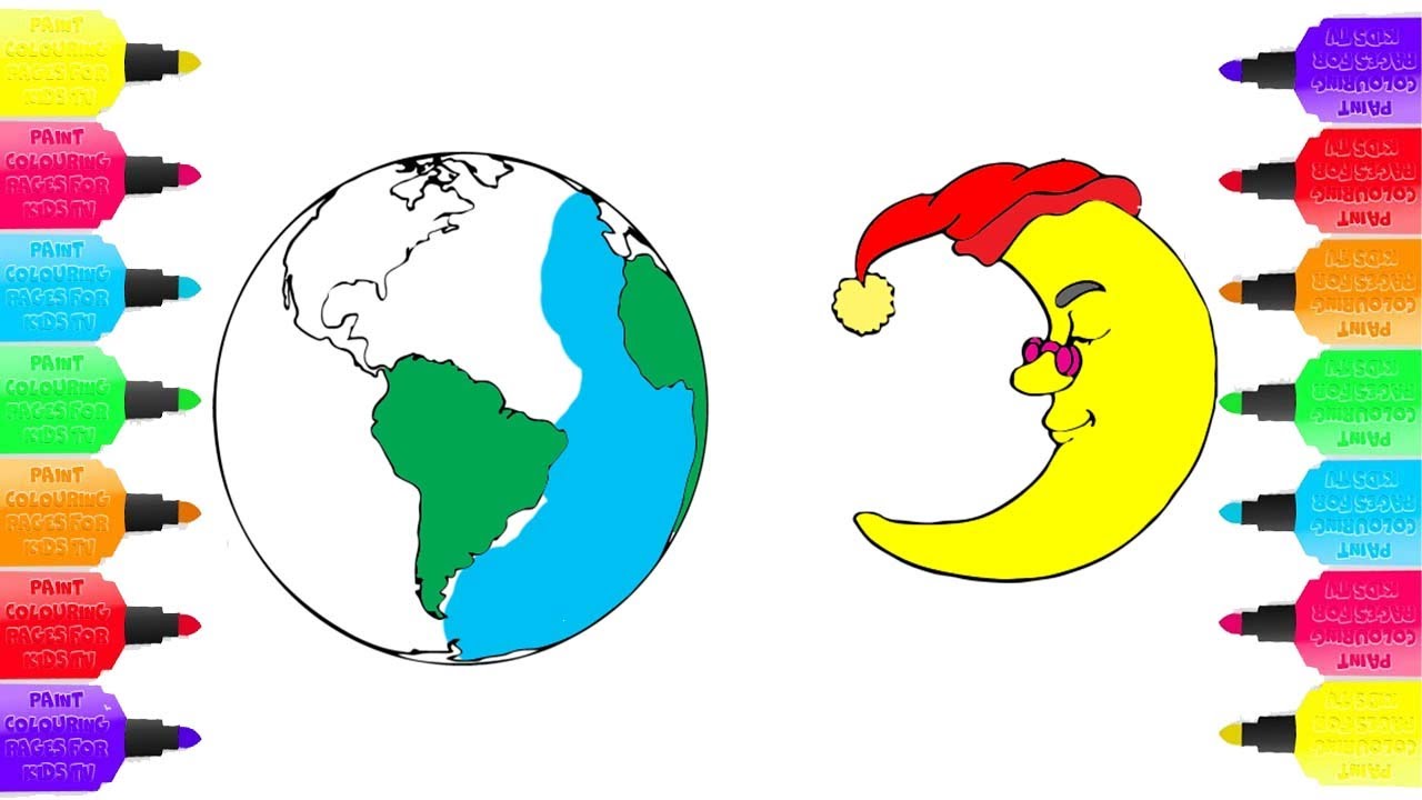 how to draw earth and moon for kids learn coloring step