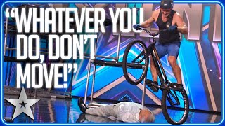 DAREDEVIL Biker puts Bruno's nerves to the test! | Unforgettable Audition | Britain's Got Talent