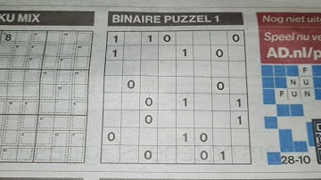 Thursday. Bonus Extra edition (#3603) Binary01 Sudoku puzzle. 10-28-2021 Extra part 3 of 5