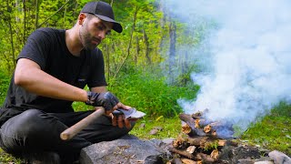 Bushcraft sharpening axe | Fried fish on stone