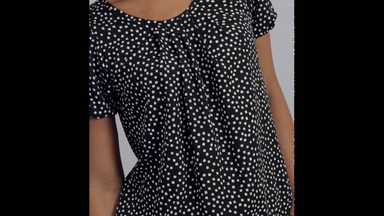 Pleat Front Blouse - Black and White Squares Print & Polywool Straight Leg Trouser | Simon Jersey