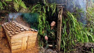 Video Full : Complete construction of Bushcraft survival shelter  Camping in natural forest