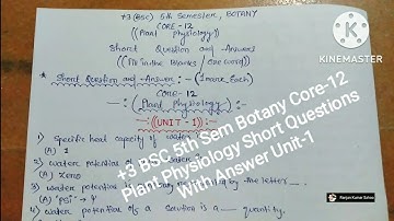 +3 Bsc Botany 5th Semester Core-12 (Plant Physiology) Short Questions With Answer || Unit-1 || CBCS