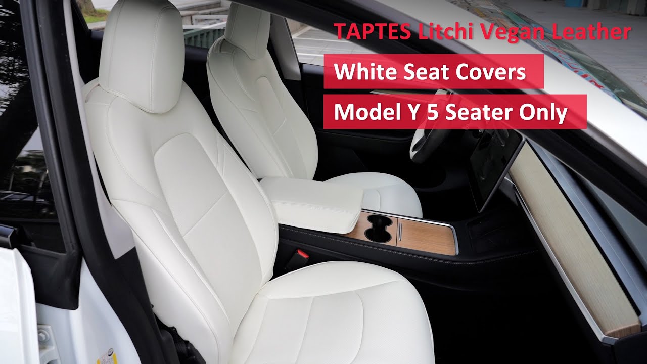 TAPTES White Litchi Vegan Leather Seat Covers for Tesla Model Y 5