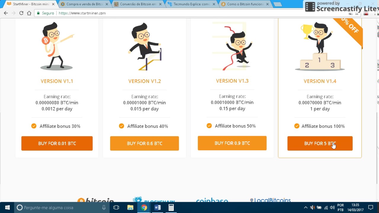 STARTMINER BITCOINS GRÁTIS / CONSEGUIR BITCOINS DE GRAÇA 60.000 SATOSHIS POR DIA!!