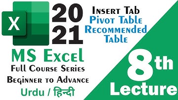 MS Excel 2021 Step by Step in Urdu Hindi Lecture 8 | Pivot Table | Recommended Pivot Table | Table
