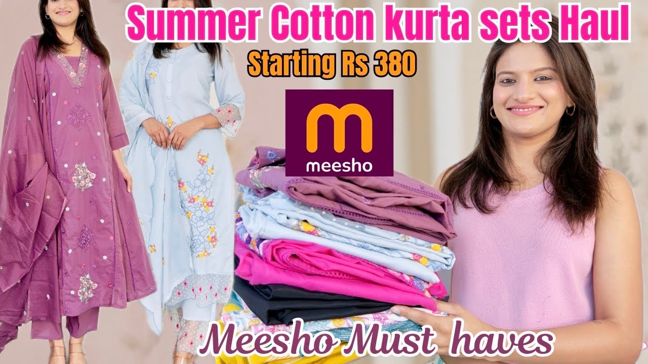Meesho kurta sets haul, Summer wear pure cotton kurta set starting Rs 380, Latest meesho haul women