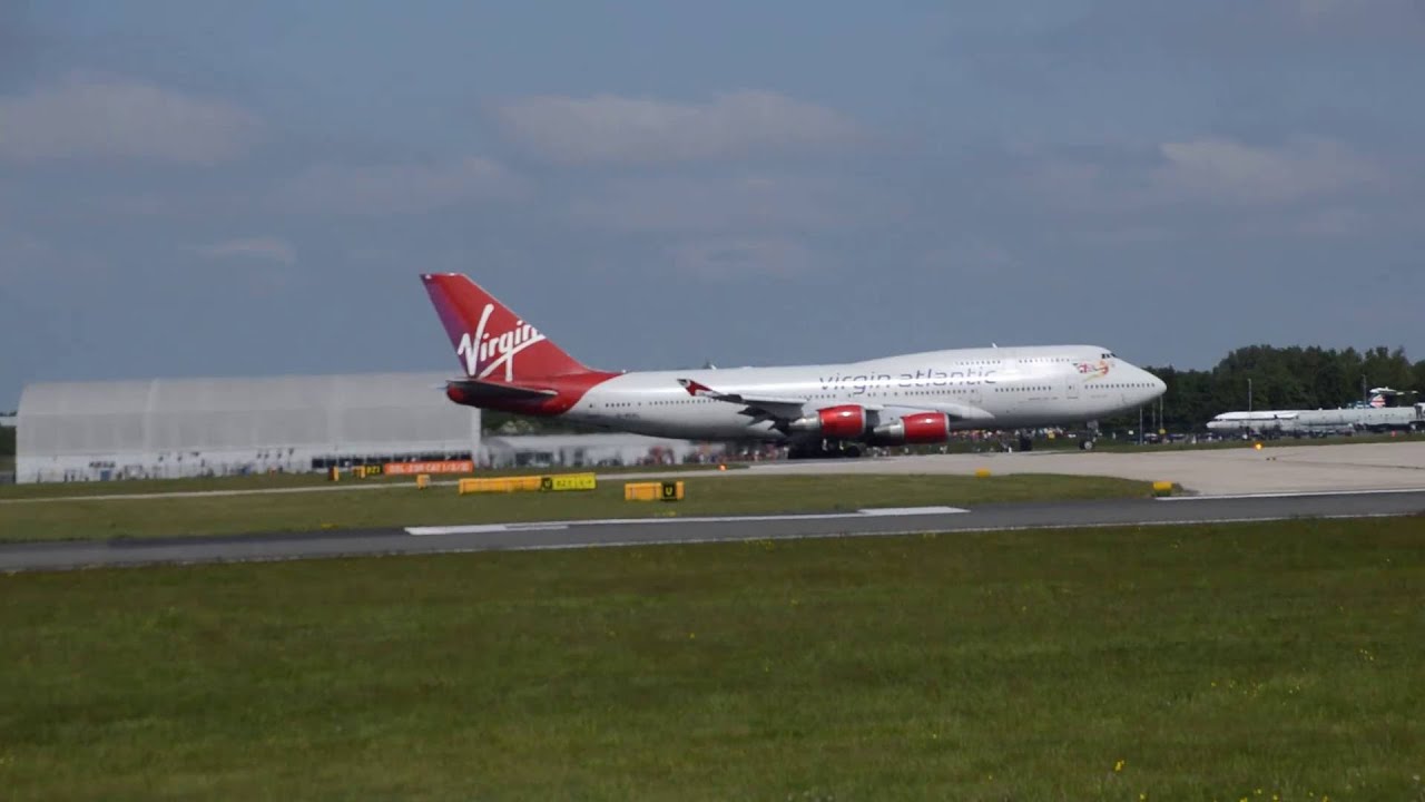 Virgin Atlantic 747 Jersey Girl, taking off from Manchester Airport 05L