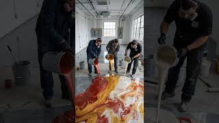 Amazing Red Gold White Epoxy Floor Transformation | Luxury Marble Floor Design