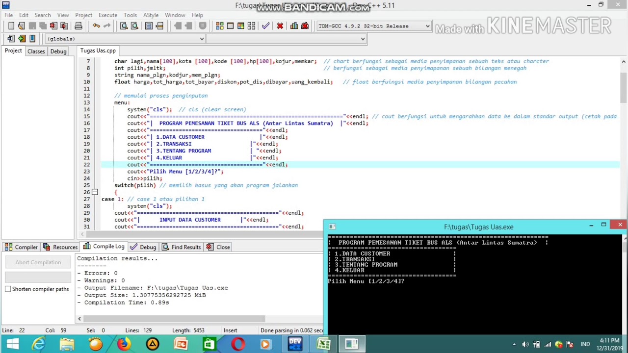TUGAS UAS DEV C++ PROGRAM KASIR - YouTube