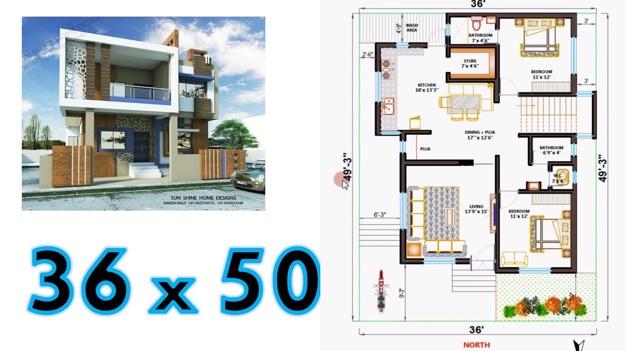 36x50 House  plan  NORTH  FACING  2bhk Home  plan  YouTube