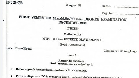 Discrete Mathematics |Question Paper |MSc Mathematics |first sem
