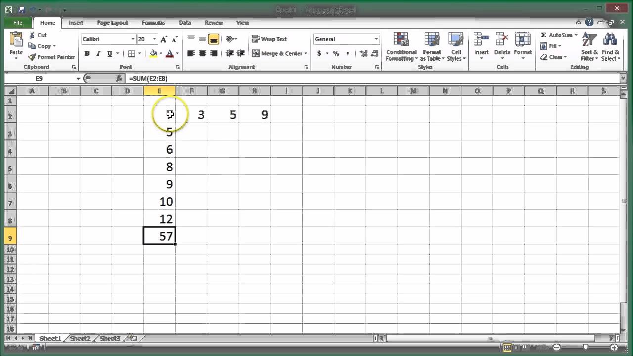 How to add up a column or row in Microsoft Excel and other