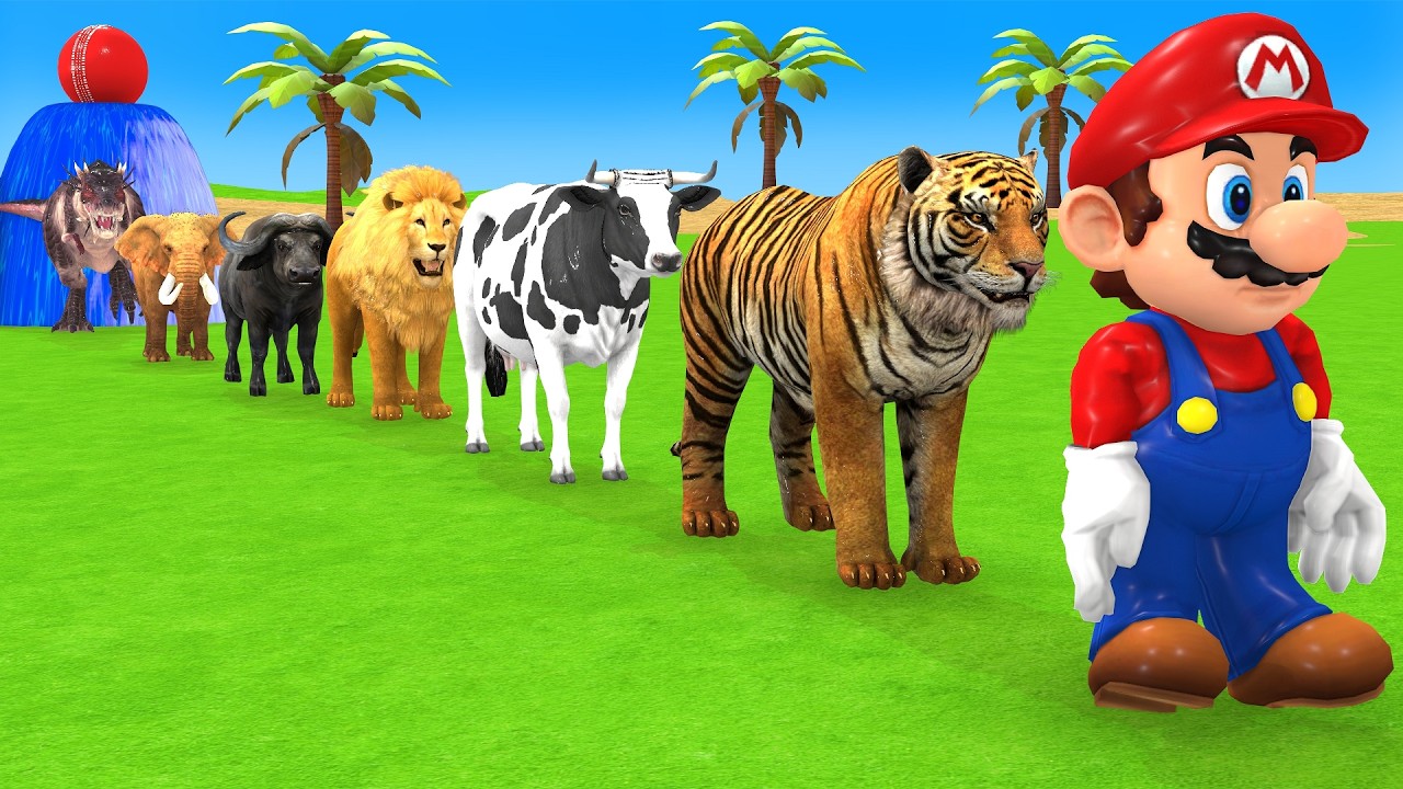 Long Slide Game with Cow Elephant Gorilla Hippopotamus Tiger 3d Animal Game Funny 3d Animals