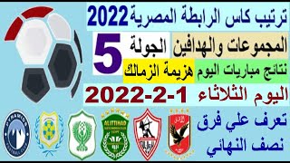 ترتيب كاس الرابطة المصرية وترتيب الهدافين اليوم الثلاثاء 1-2-2022 الجولة 5 - هزيمة الزمالك