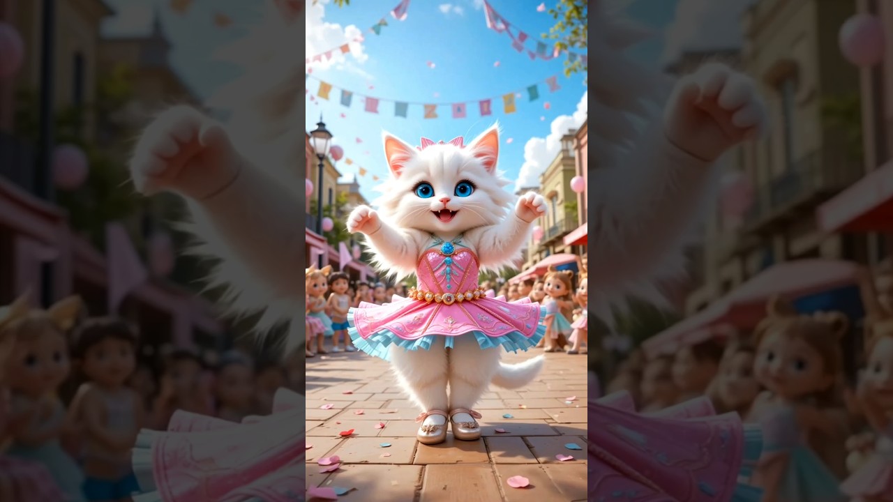 A Chubby Kitten Dancing on Street 