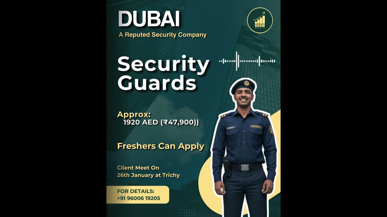 Dubai Security Guard Jobs | 1920 AED Salary | Freshers | Trichy Meet 🇦🇪