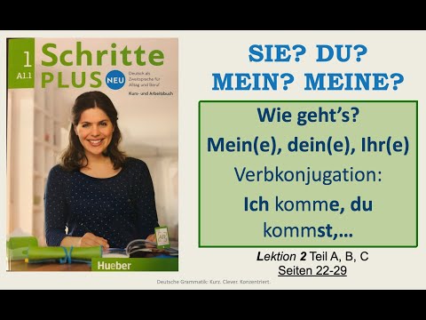 A1.1 - Mein, meinE; Verbkonjugation: ich lebE, du lebST, ... Schritte Plus Neu 1, Lekt. 2 , A+B+C