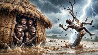 Prehistoric Drama | Early Human Hides in Simple Shelter — Storm Turns Into a Nightmare