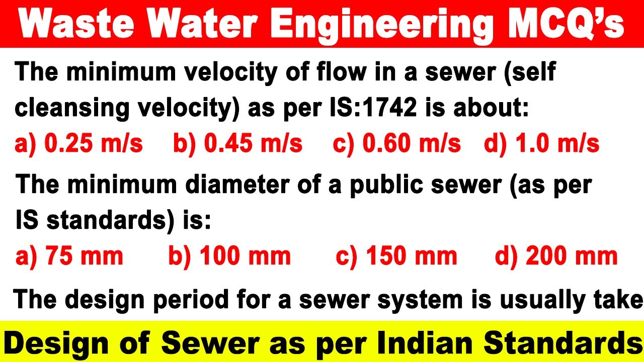 Waste water Engineering MCQ, design of sewer MCQ, Environmental Engineering MCQ, GATE 2026 Civil MCQ