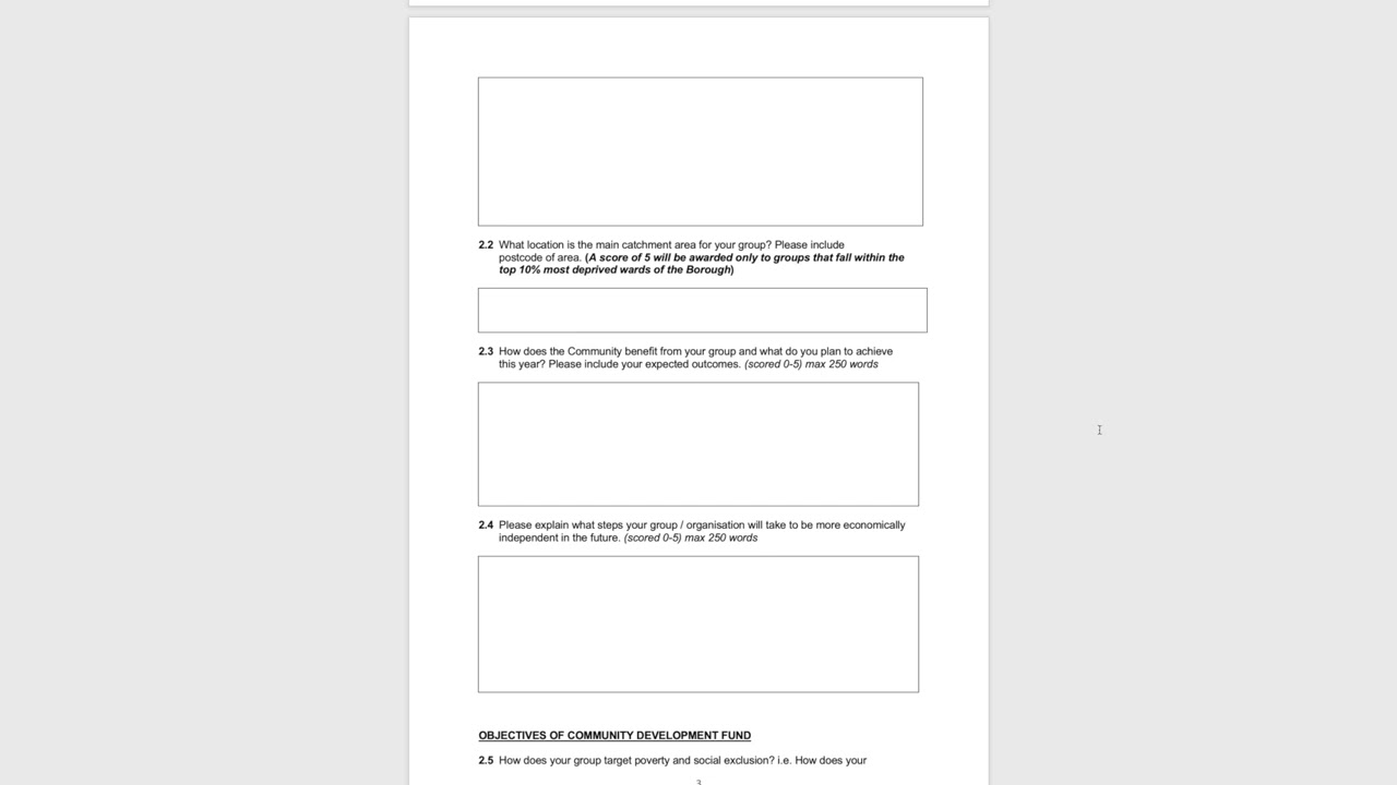 Community Development Funding Running Costs