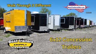 Three Different Style 6x12 Concession Trailers DIY shell just add equipment and turn key ready 6x12 Concession With Equipment Vending Enclosed Trailer