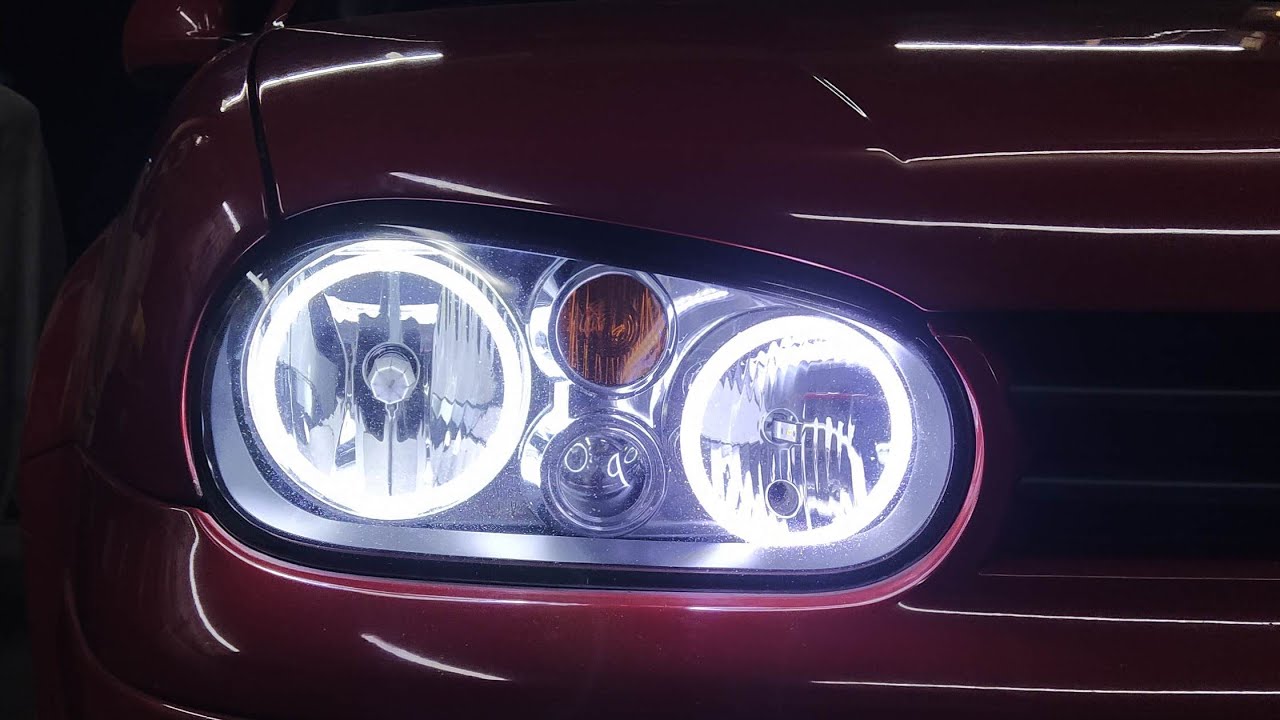 máscara negra e angel golf mk4 teste led asx 70w na rua.