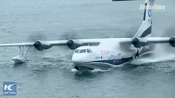 Aerial view: China's AG600 amphibious aircraft makes maiden flight from water