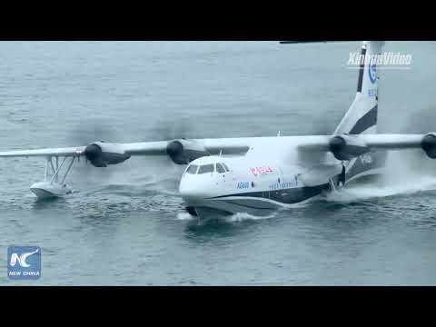 Aerial view: China's AG600 amphibious aircraft makes maiden flight from water