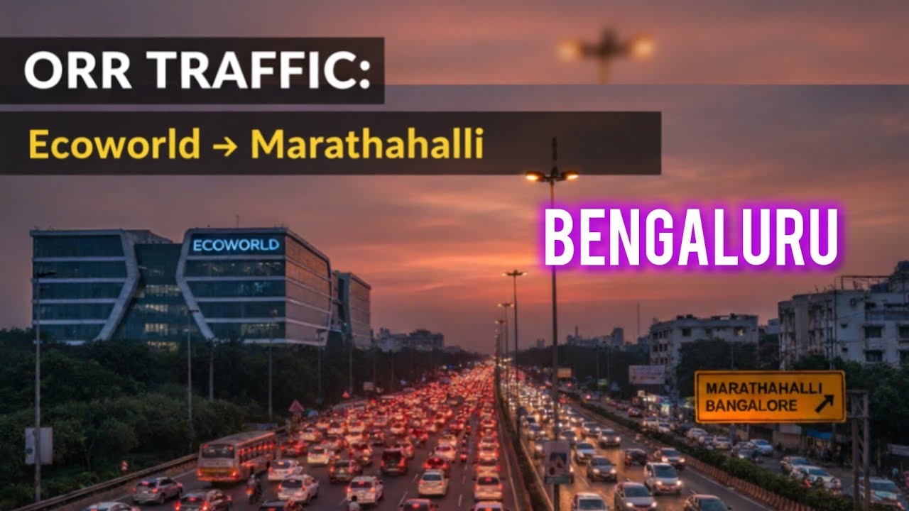 Traffic on Bengaluru ORR: RMZ Ecoworld to Marathahalli || Metro Blue Line 2A Update