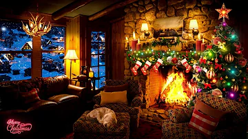 Relaxing Instrumental Christmas Carol With Crackling Fireplace And Wind Snow - Cozy Winter Ambience