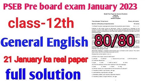 Pseb 12th class General English paper Pre board 2023 | Full solution | Pseb Class 12 21January 2023